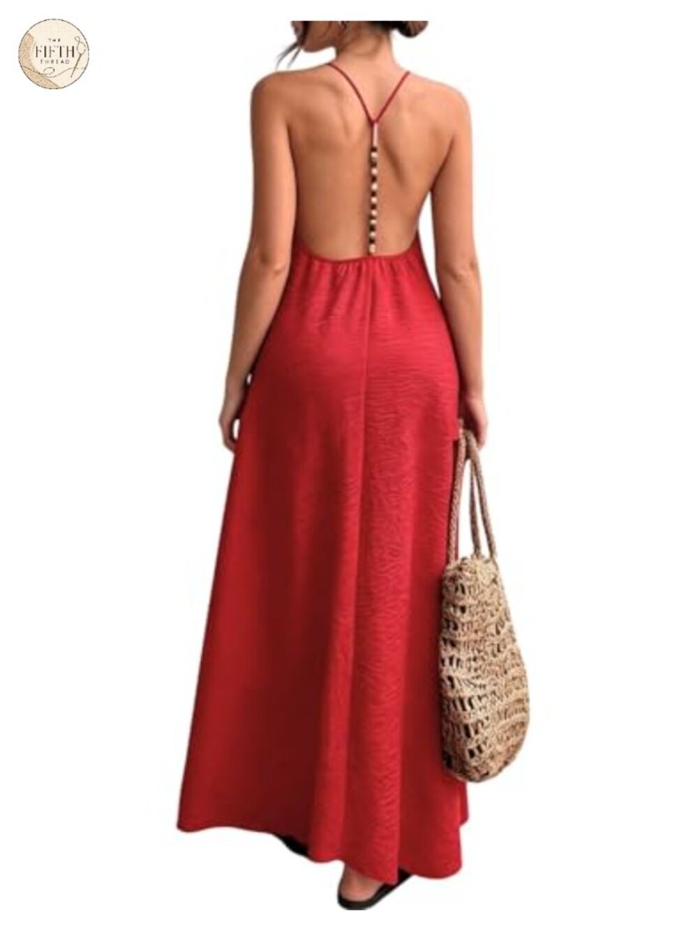Womens Linen Blend Maxi Dress Beaded Backless Cami Sundress Beach Vacation
